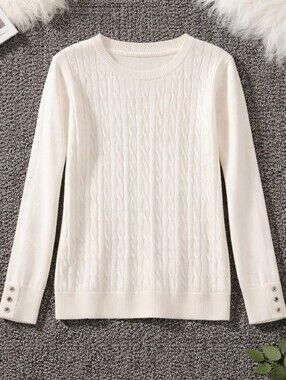 Talbots Women's Wool Cable Knit Sweater Ivory Petite XL PXL Crewneck Pullover